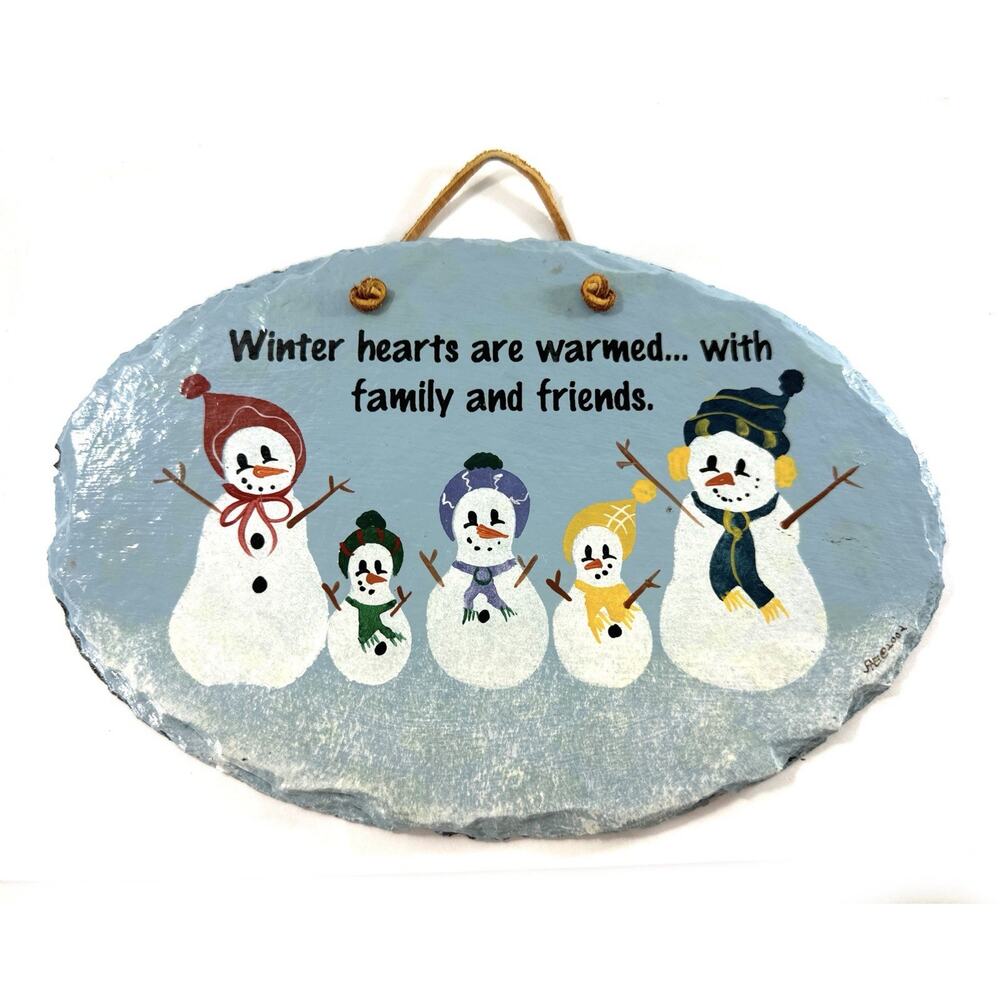 Plain Jane Snowman Family Slate Wall Plaque Winter Hearts Warmed Sign 9.5” USA - Picture 3 of 7
